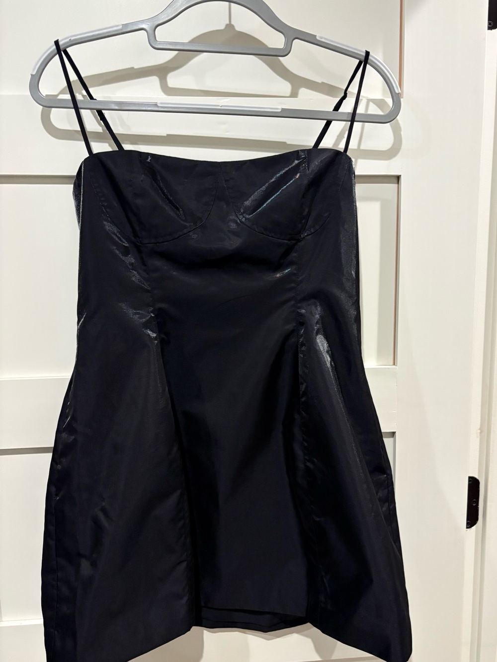DANIELLE BERNSTEIN Black Satin-Look Spaghetti-Strap Mini Dress